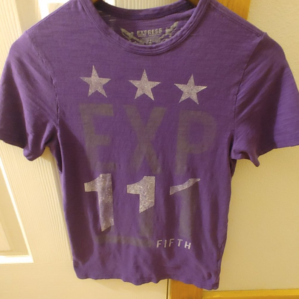 Old School Express Men's T-Shirt. Purple w/ Grey & White Text. XXS